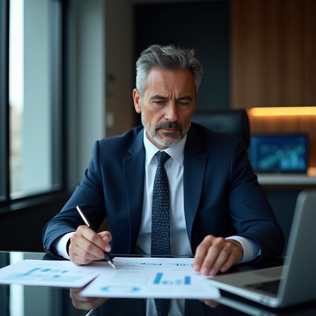 Manager analizza un report cartaceo durante una riunione in ufficio